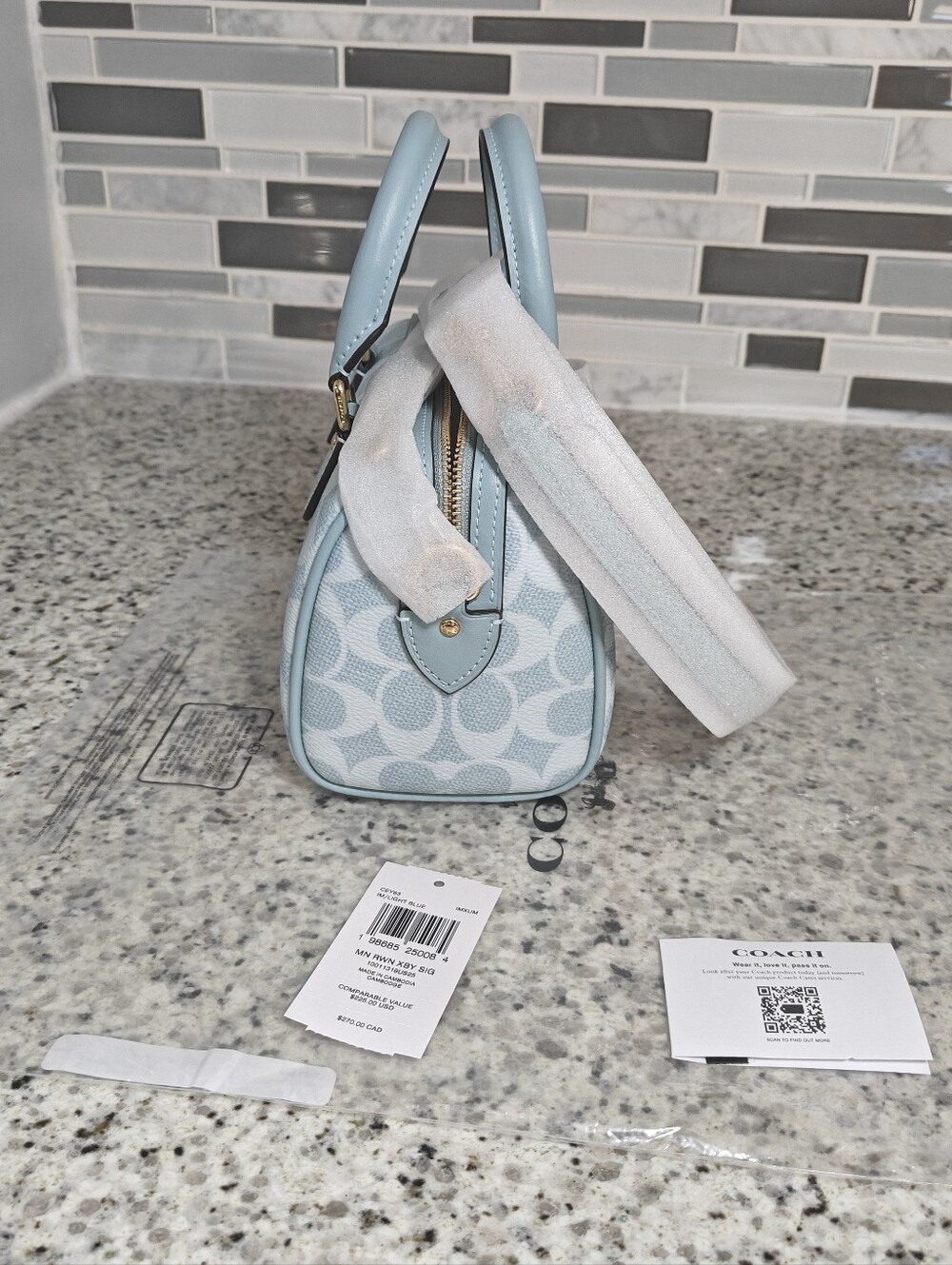 Coach Mini Rowan Crossbody BagIn Signature Canvas (Light blue) - Picture 5 of 14